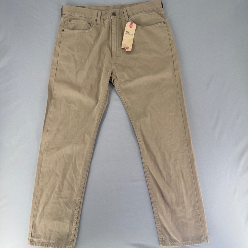 Levis 505 Regular Fit Khaki Tan Pants Mens 36x32 Straight Leg Cotton Twill NEW